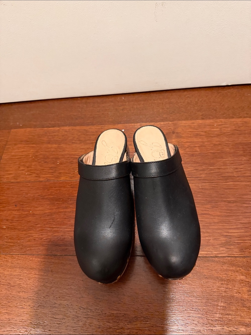 J. Crew Black Leather Slip-On Clog Mules